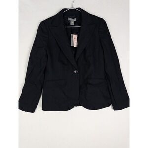 NWT‎ Ann Taylor Blazer Womens 4P Black Pinstriped Business Virgin Wool Academia